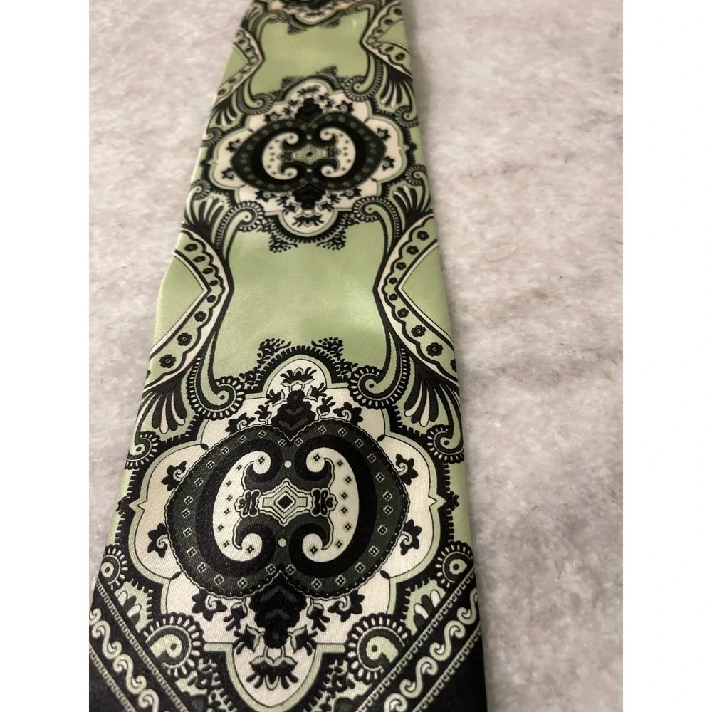 Karl Knox Tie Mens OS Green Paisley Medallion Baroque Formal Hand Made Necktie